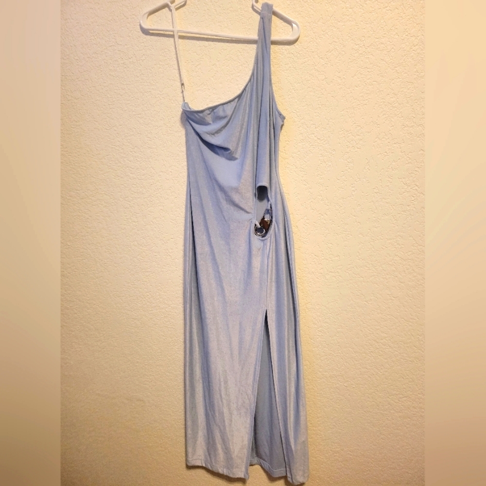 Michi long powder blue velvety dress M